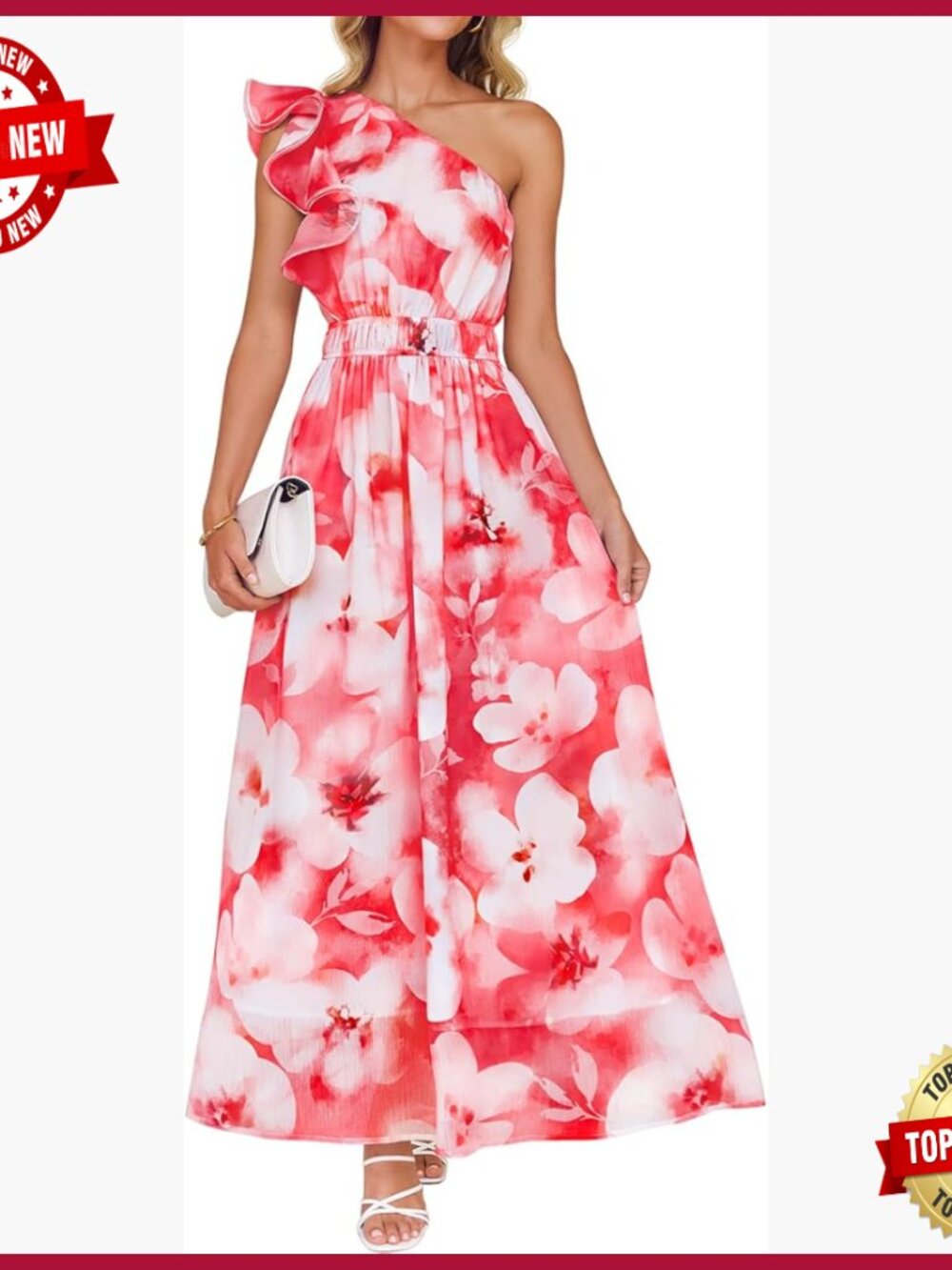 Floral Maxi Dress Sleeveless One Shoulder High Waist Boho Beach Wedding Guest